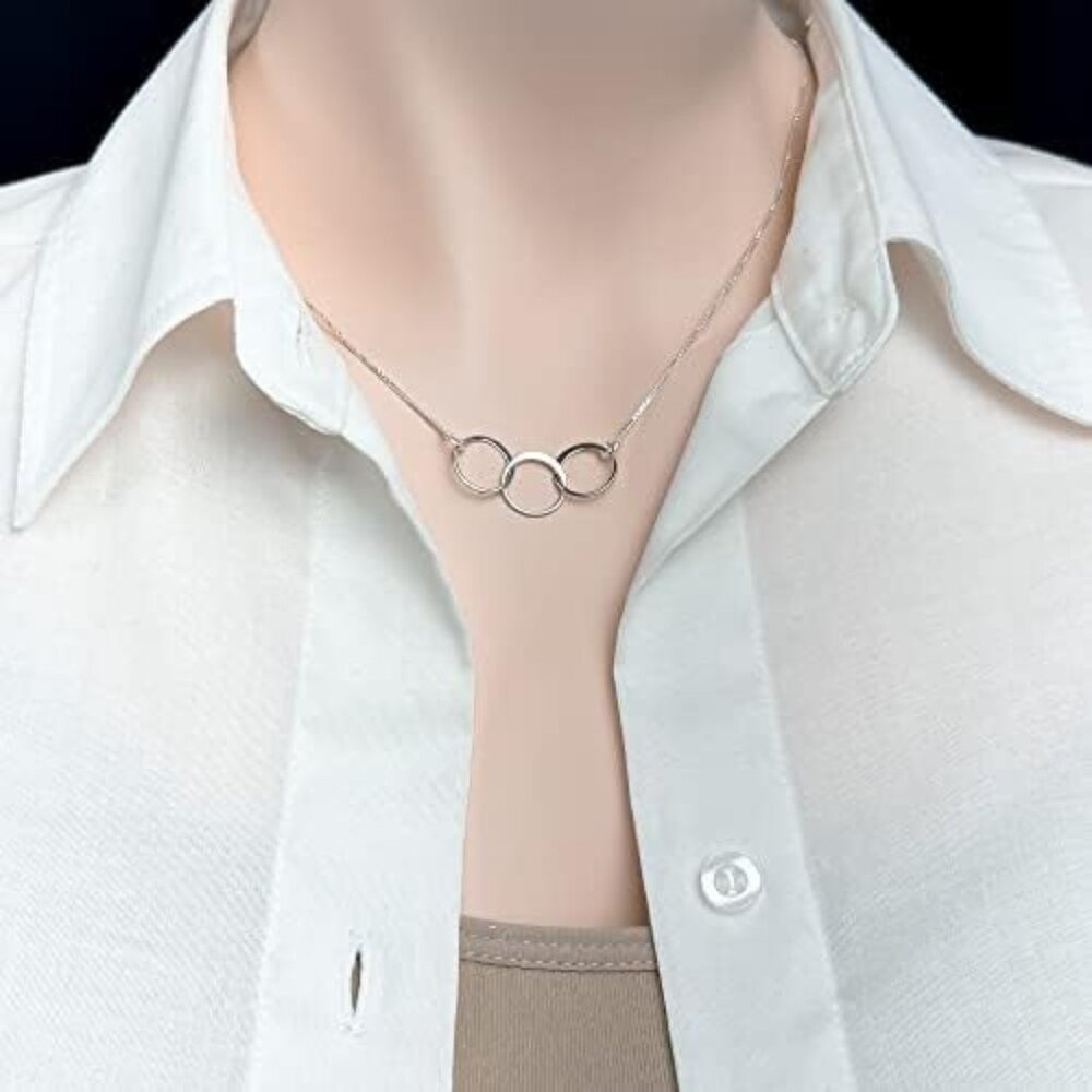 Sterling Silver Three Ring Necklace Interlocking … - image 2